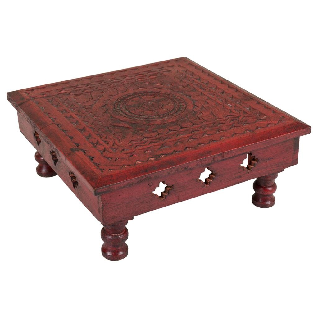 WANDERLUST DECO Mesa centro de madera roja 33x33x14h cm de estilo Artesanal