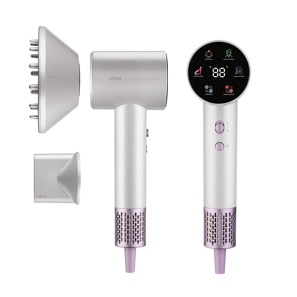 Ufesa - Secador Ion-Plasma SmartSense con tecnología iónica y sistema SmartSense para cabello sano, pantalla LCD 6 modos, 120.000 rpm, blanco