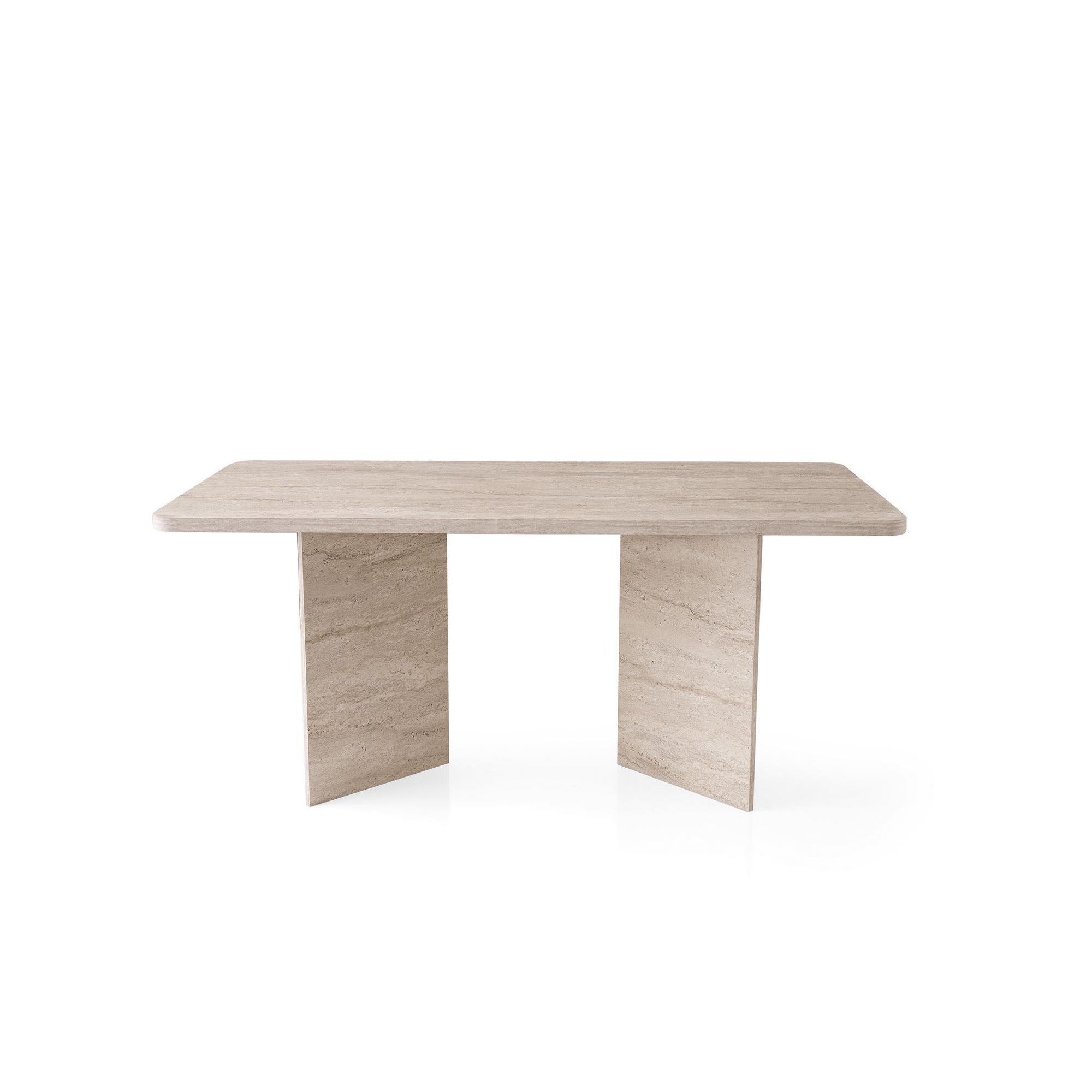Habitat y Jardin - Mesa de comedor de madera "Lizzard" 180 x 90 x 77 cm - Travertino