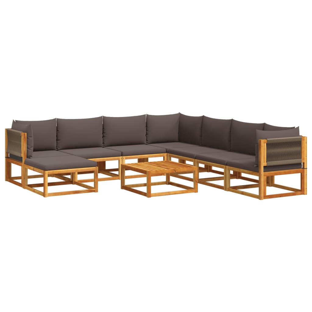 vidaXL Conjunto de sofá de jardín de 9 piezas con cojines de madera de acacia y cuerda