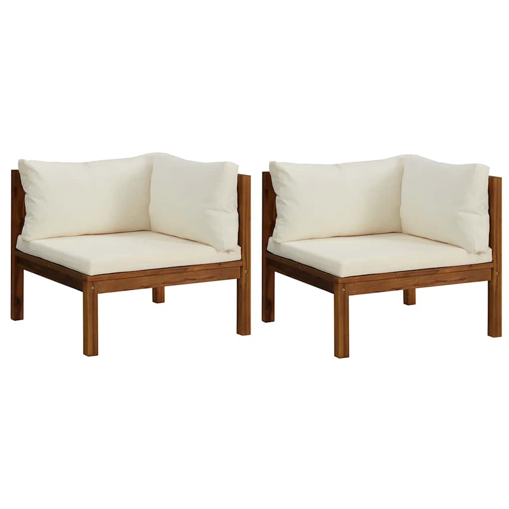 vidaXL Sofás de esquina 2 uds cojines blanco crema madera de acacia