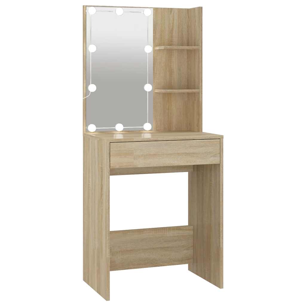 vidaXL Tocador con LED color 60x40x140 cm en color Roble Sonoma/Gris sonoma/Madera antigua y más