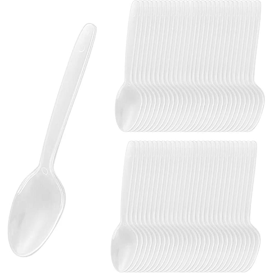 Cubiertos de plastico desechables 100u Cucharitas de Postre o tenedor o cuchara Reutilizables Biodegradables  - Higiénicamente Empaquetadas, Compostables, 100% Ecologicos, Libres de BPA