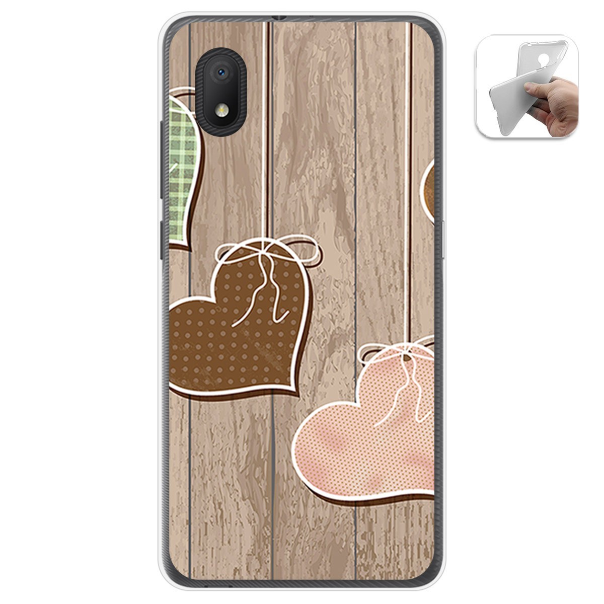 Tumundosmartphone Funda Gel Tpu para Alcatel 1B 2020 diseño Corazones Madera Dibujos