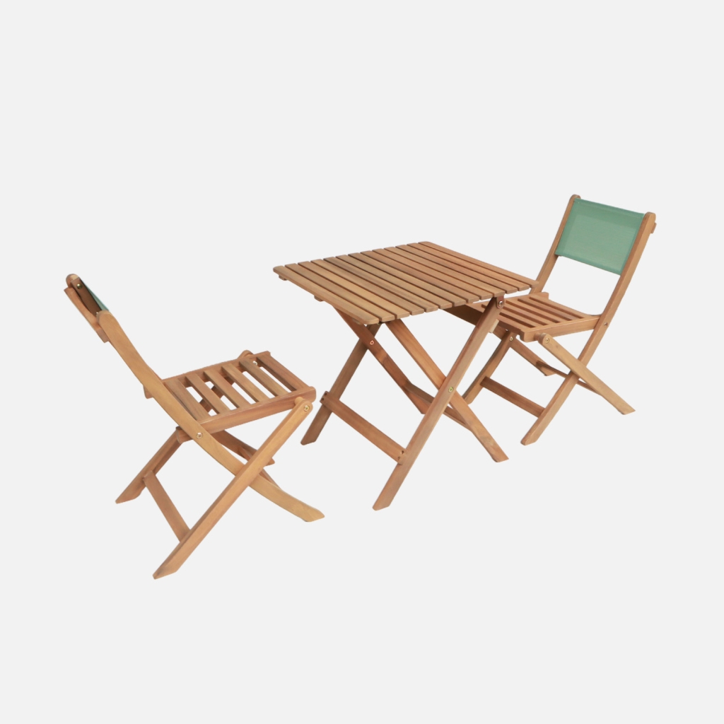 sweeek - Set mesa de jardín bistró infantil de madera de acacia con 2 sillas , Elise , 54x43x33