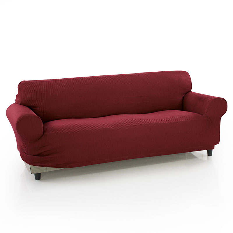 MAXIFUNDAS FUNDAS DE SOFA & CHAISE LONGUE - Funda de Sofá Elástica Strada 3 Plazas Burdeos con Montaje Fácil y Composición de Calidad