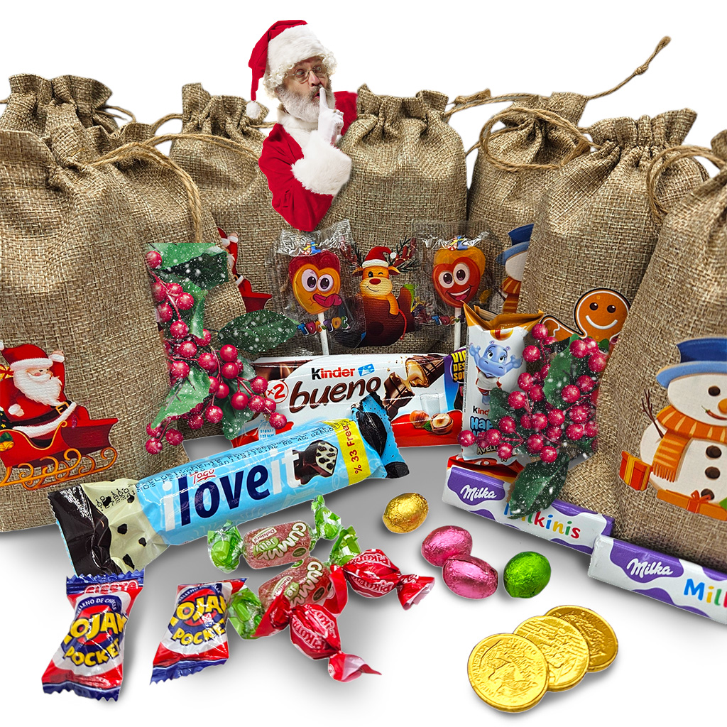Bolsas Chocolate Navidad - Kinder Bueno - Kit Kat - Happy Hippo +15 Chocolatinas - Ideal para Colgar Regalar en Navidad. Pack Chocolates y Chuches Navidad