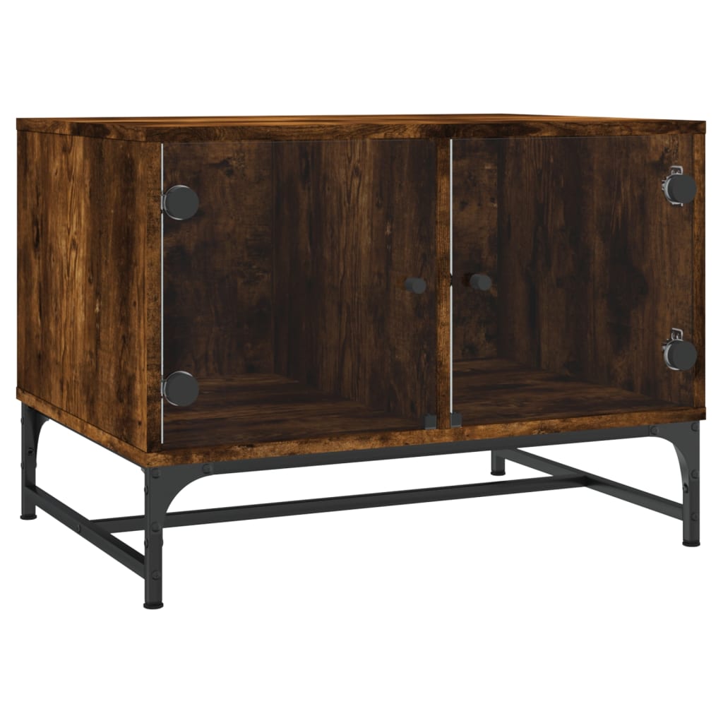 Vidaxl Mesa de Centro Blanca con Puertas de Vidrio 68,5x50x50 Cm