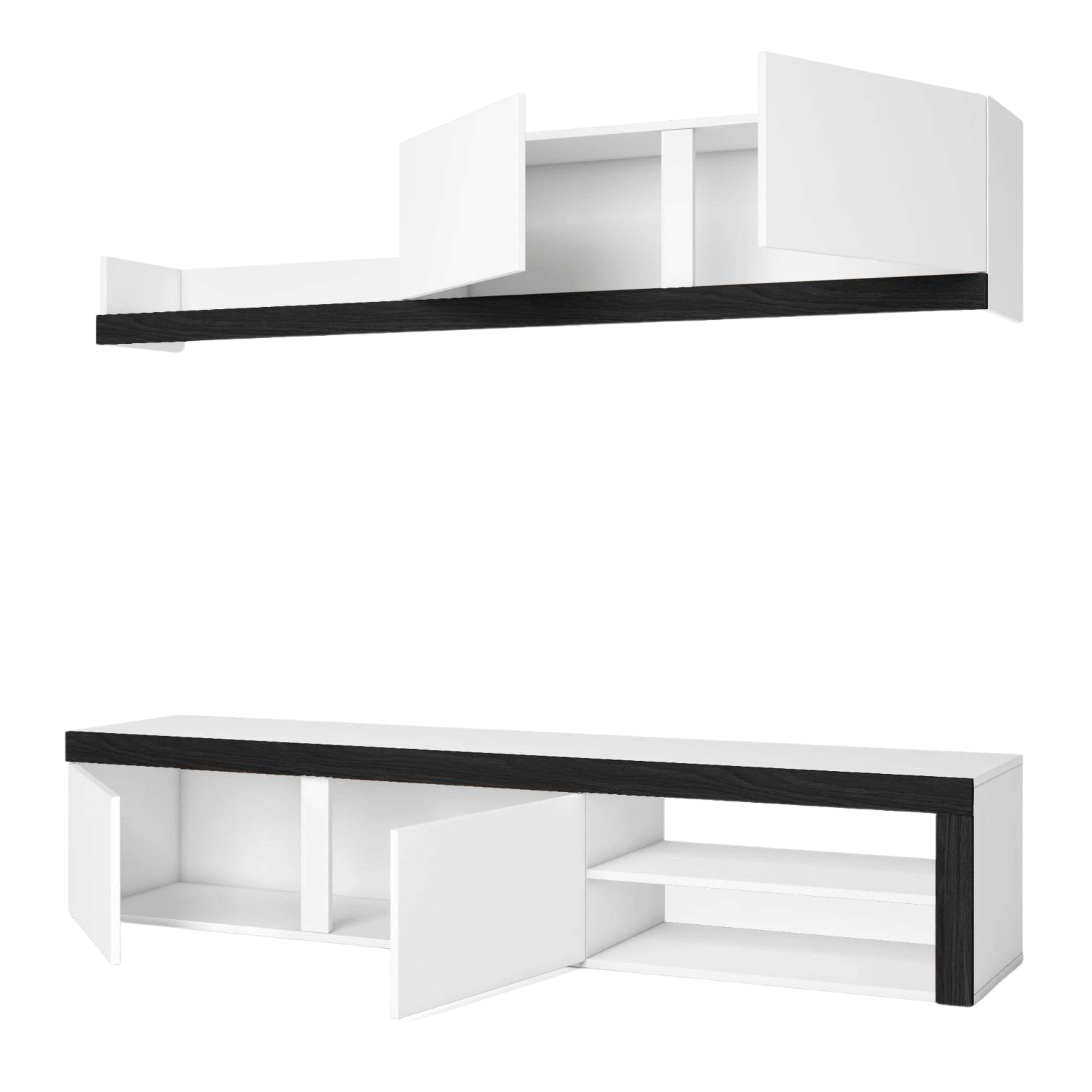 Miroytengo Mueble de salón TV Valco 2 Módulos Blanco y Negro 180 cm
