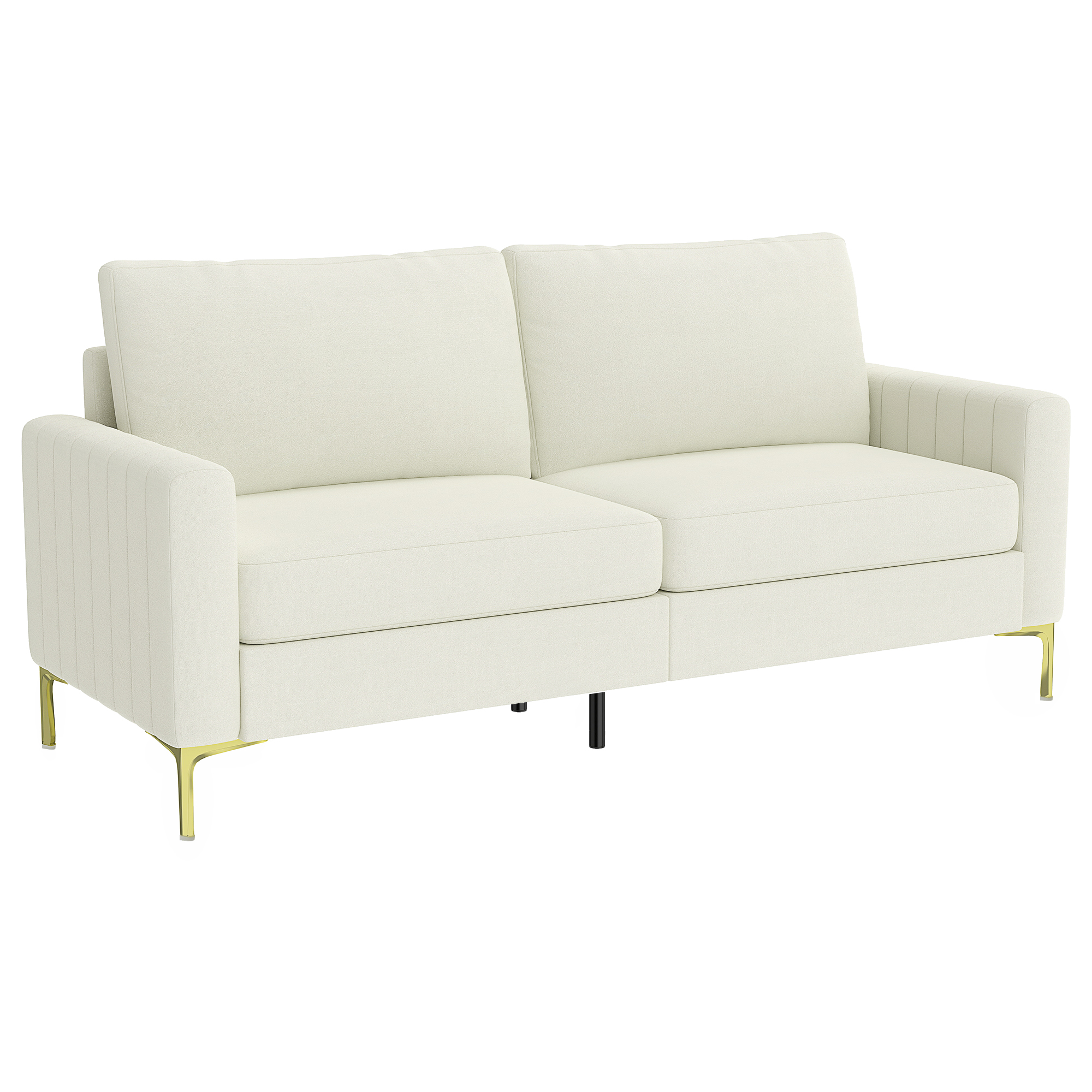 HOMCOM Sofá de 3 Plazas/Butaca de Salón de 181 cm/ 81 cm, Tapizado en Terciopelo, Cojines Gruesos, Patas de Metal, Estructura de Madera, para Sala de Estar, Dormitorio, Oficina, Crema
