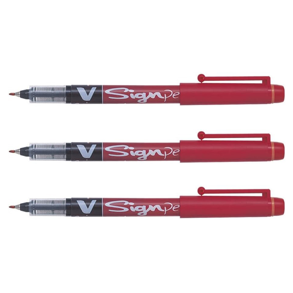 Pilot Rotulador V-SIGN PEN Punta 2mm Visor de Tinta Líquida Rojo (Pack de 3)