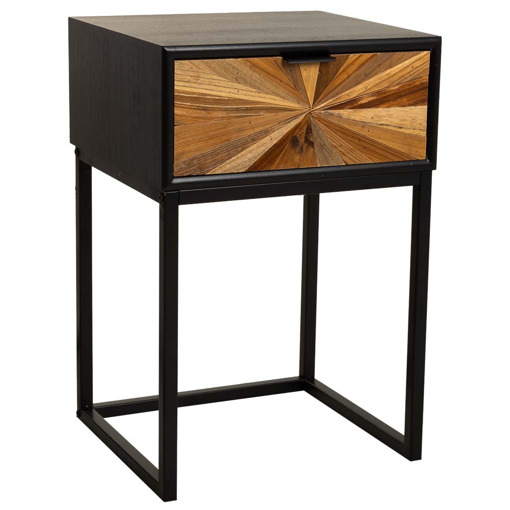 Wonderlust Deco - Mesita de noche de madera recuperada negra con 2 cajones 40x36x60h cm Negro 40x36x60h cm