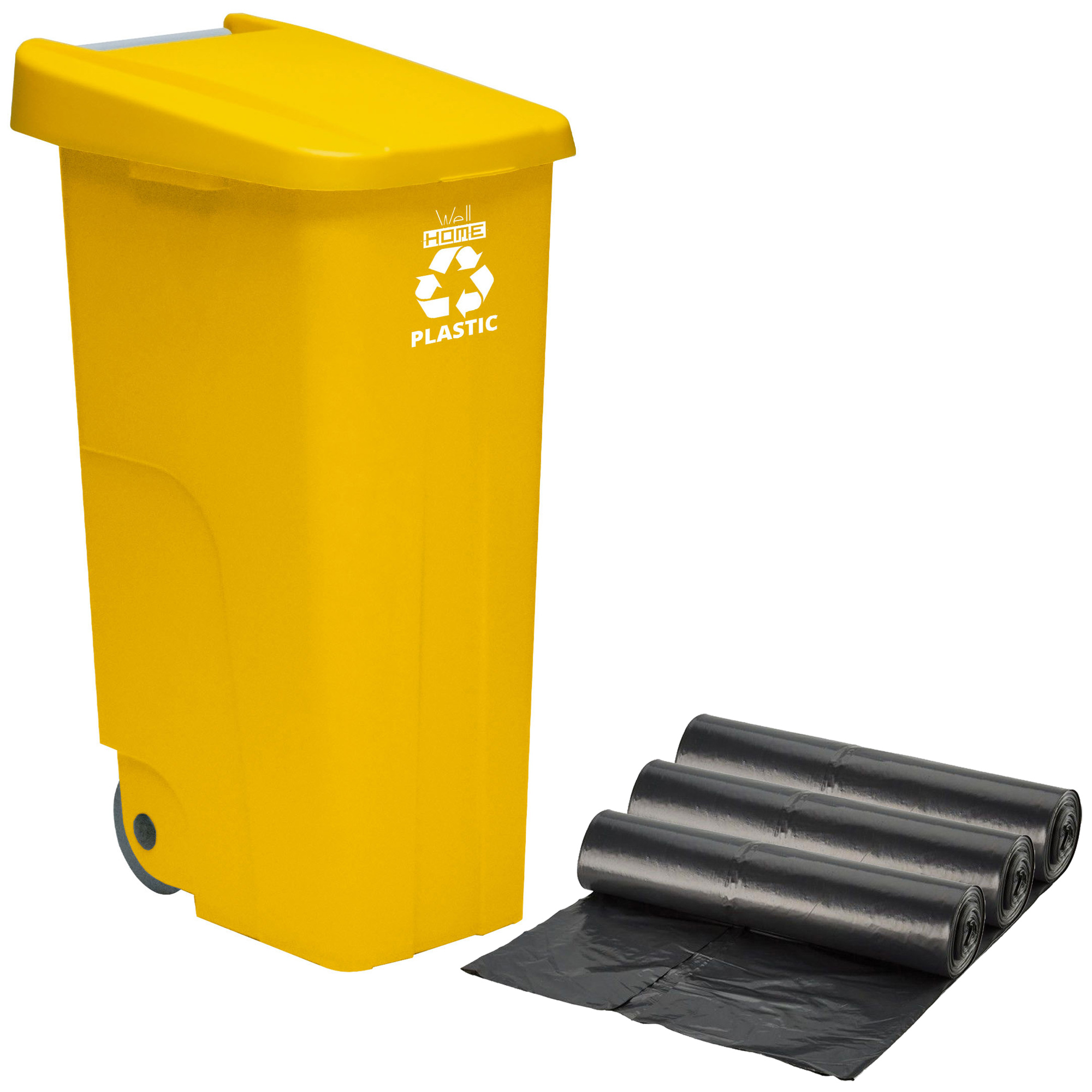 Wellhome Contenedor WELLHOME Reciclo 110 Litros con Tapa y Ruedas + 3X Bolsas de Basura