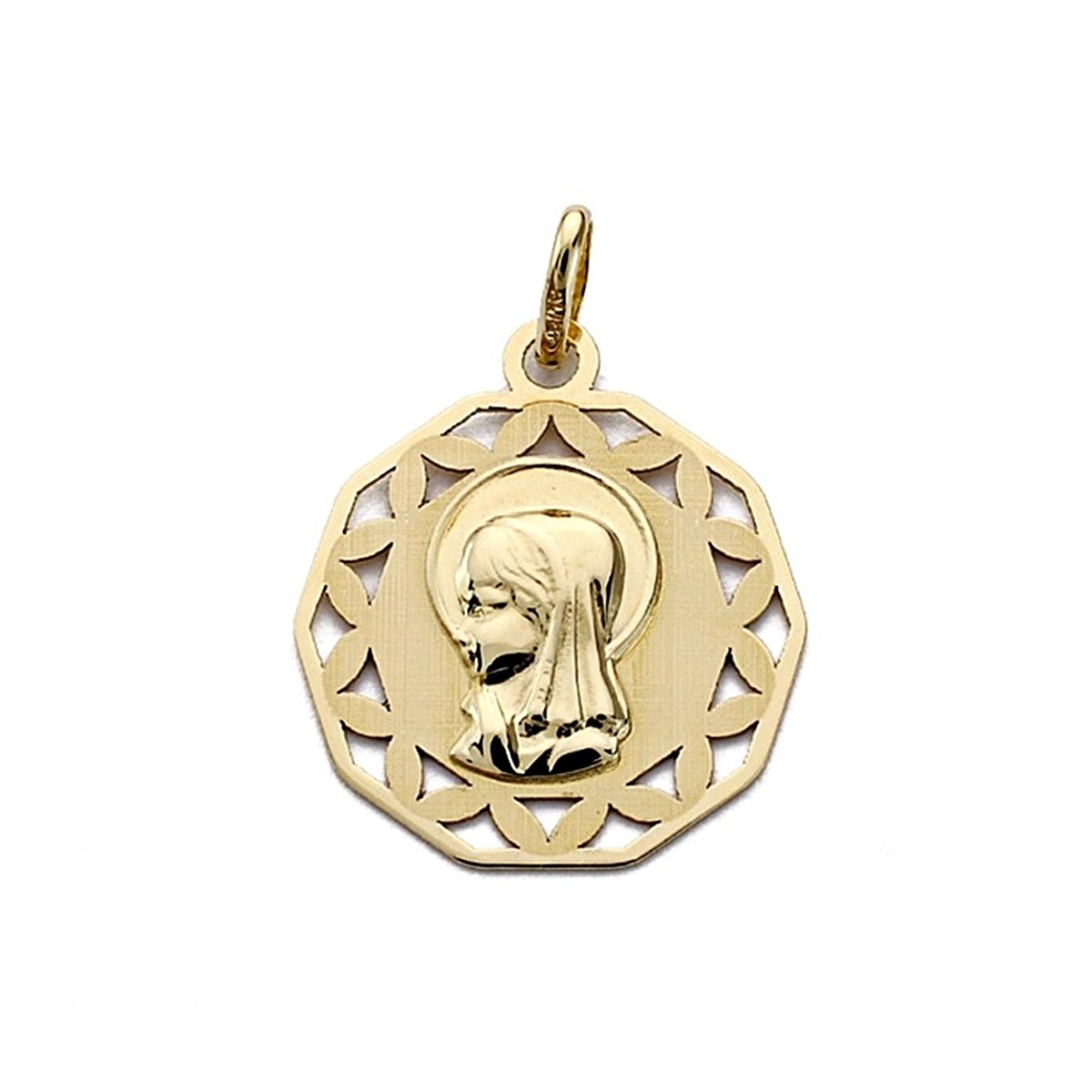 Medalla oro 18k Virgen Nina calada 18mm.
