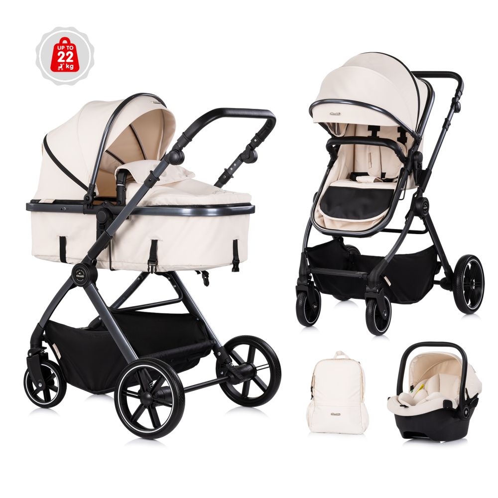 Carrito de Bebé Trío Convertible PEARL Chipolino con Capazo, Silla de Paseo y Silla de Coche Grupo 0+ hasta 22 kg