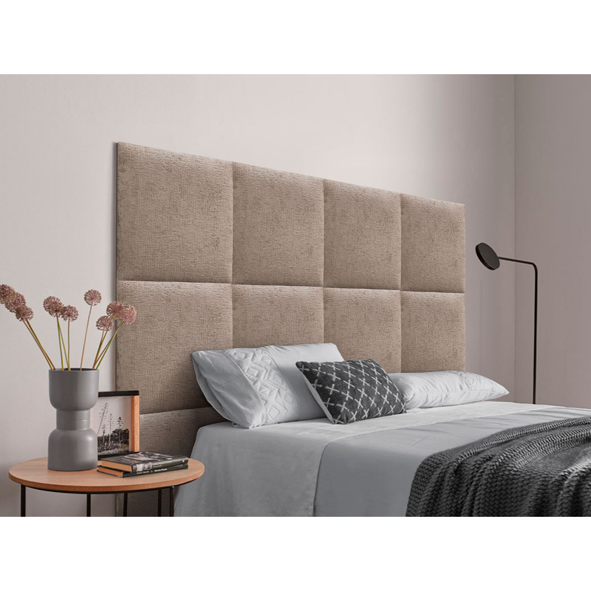 DHOME Cabecero Tapizado Compuesto de Paneles Autoadhesivos Intercambiables de Lana Ecológica Premium Cama Lujo