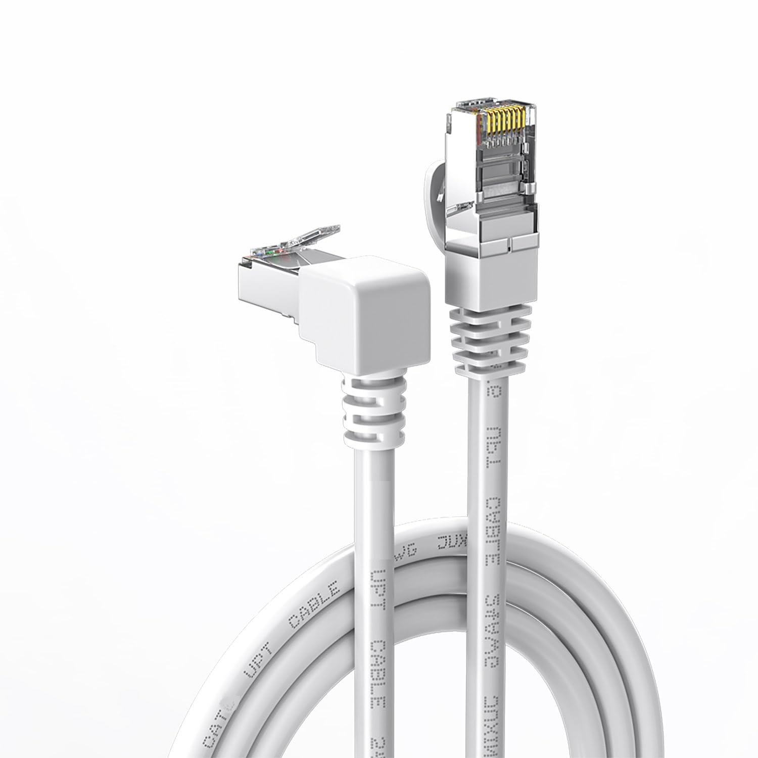 CABLEPELADO Cable de Red, Cable LAN, Cable de Datos, Cable Gigabit, Cable RJ45, Cable Trenzado, 1x 90º, Categoría 5E, Compatible PC, PS4, PS5, Xbox, Smart TV, Server, 2 Metros, Blanco