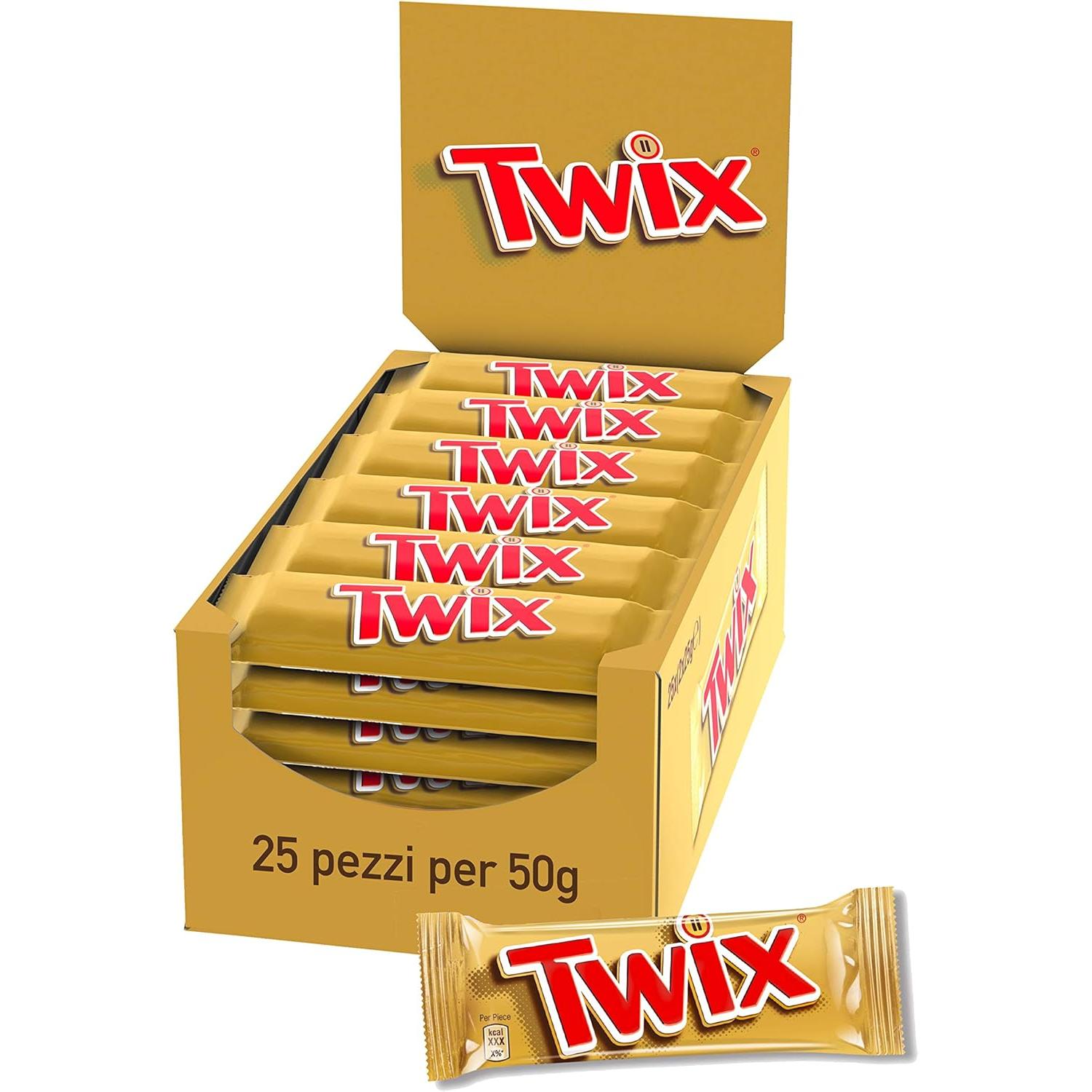 Twix - 25 Unids x 50 gr. - Chocolatina con Galleta Crujiente y Suave Caramelo Recubiertos de Chocolate con Leche - Twix