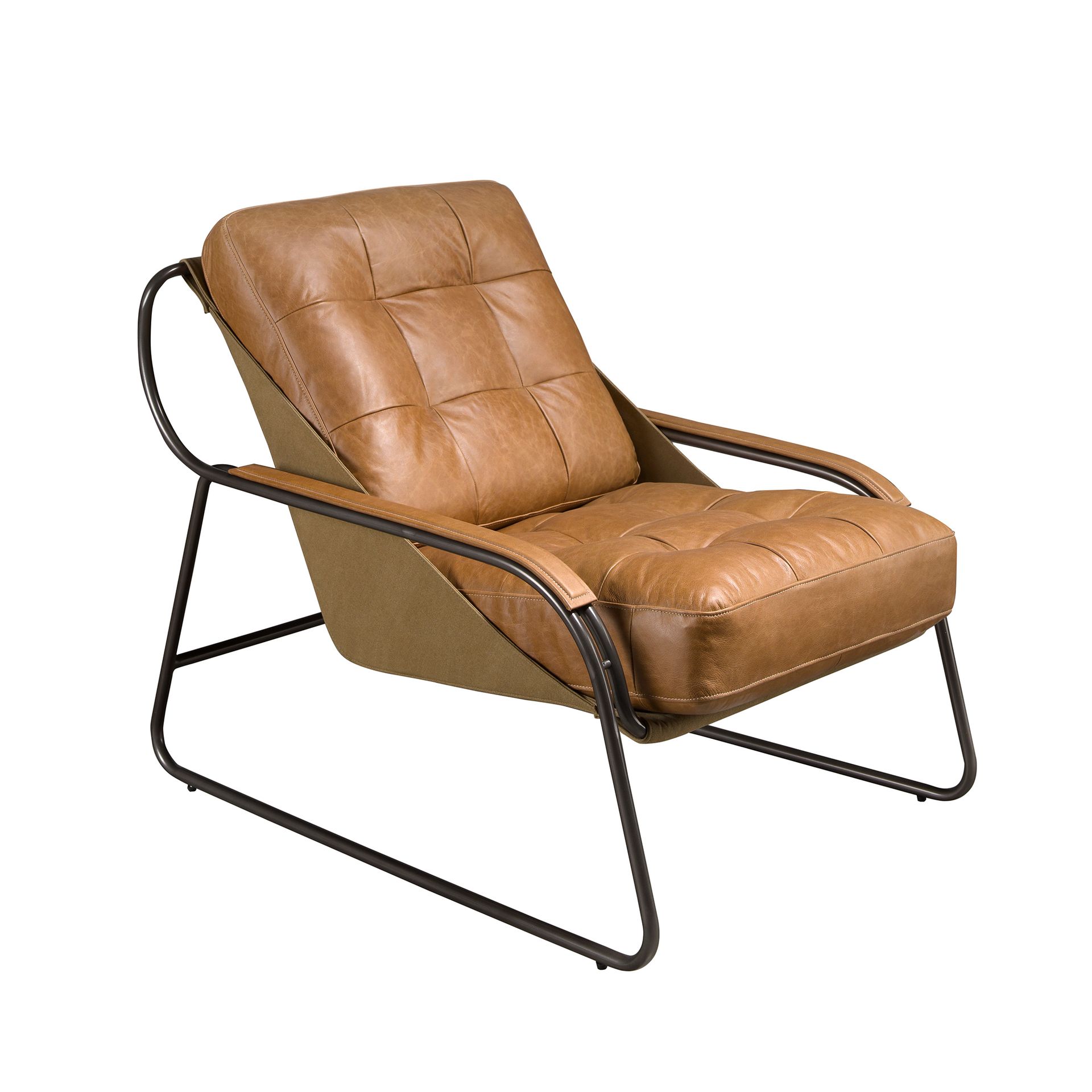 Angel Cerdá - Sillón Tapizado en Piel Marrón con Reposabrazos y Patas de Acero Inoxidable Pulido Oscurecido - Diseño Moderno y Elegante - Máxima Comodidad - 72 x 98 x 83 cm