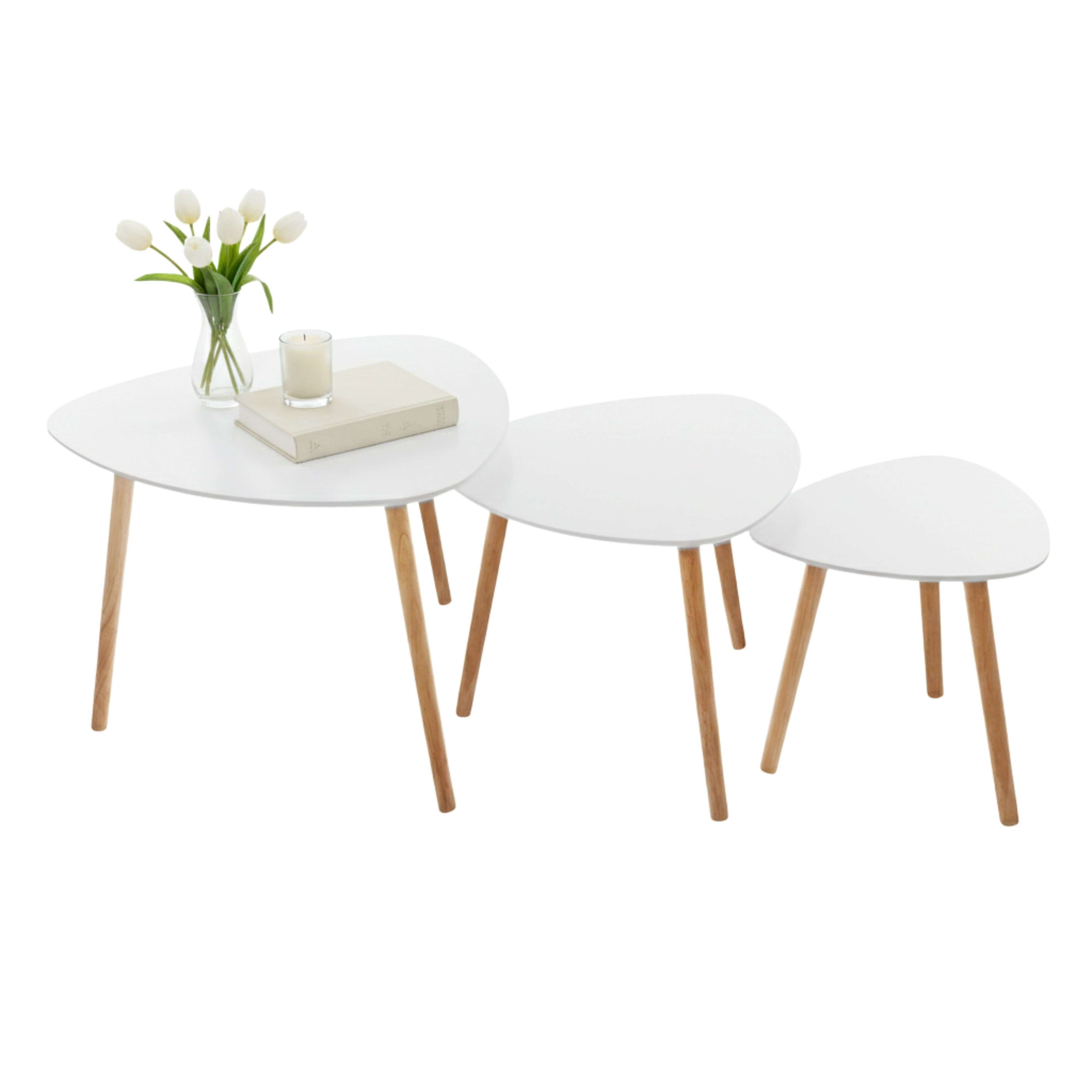 Miroytengo Lote de 3 Mesas Nido de Centro Salón Comedor Miléo Estilo Nórdico en Color Blanco y Roble