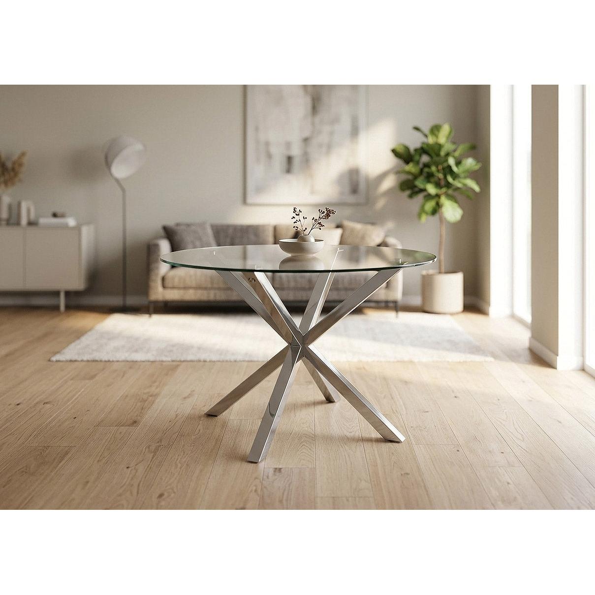 Mesa Redonda de Cristal Templado Aurora 120cm. Comedor o Cocina, Gris