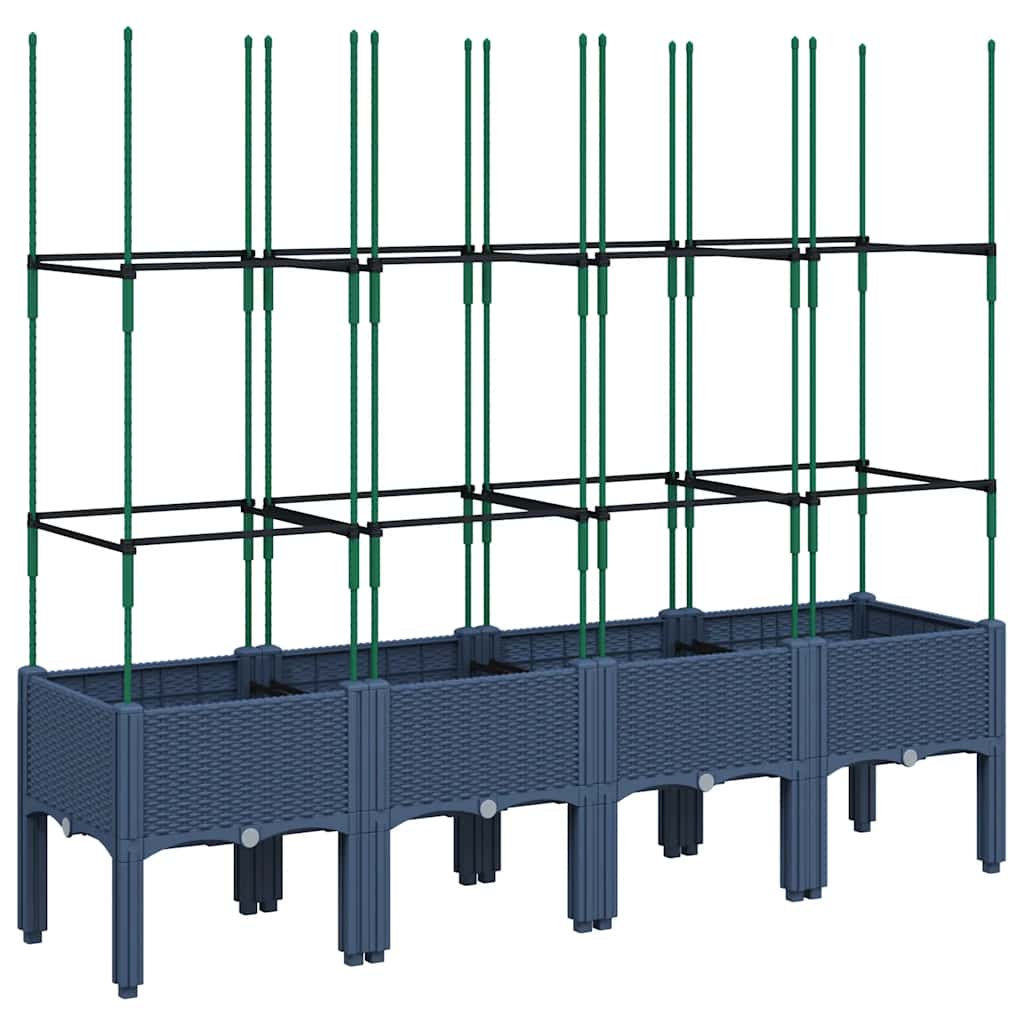 vidaXL Jardinera con enrejado PP azul gris 160x40x142,5 cm