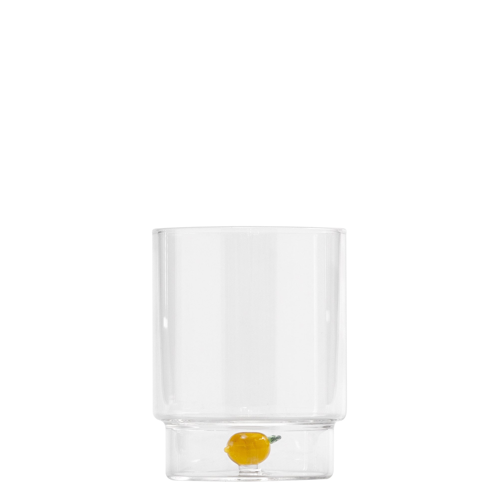 Zafferano Teca Frutta - Juego de 6 Vasos de Vidrio Borosilicato con Limón - Vaso de 35 cl Doble Fondo Decorado a Mano, Fácilmente Lavable