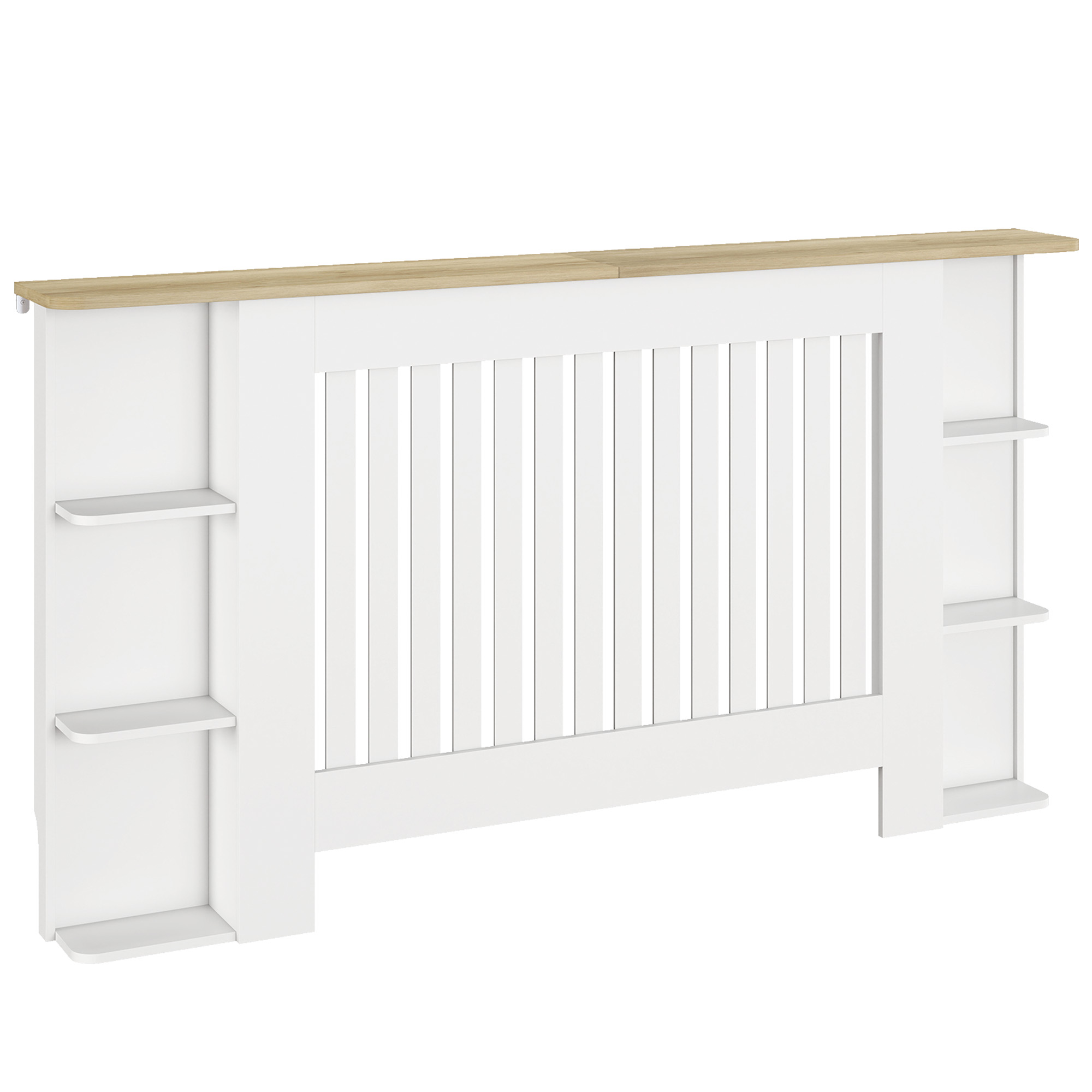 HOMCOM Cubre Radiadores con Estantes, Cubreradiador de MDF, Cubierta para Radiador, Diseño Moderno de Listones, para Salón, Dormitorio, 152x19x83 cm, Blanco