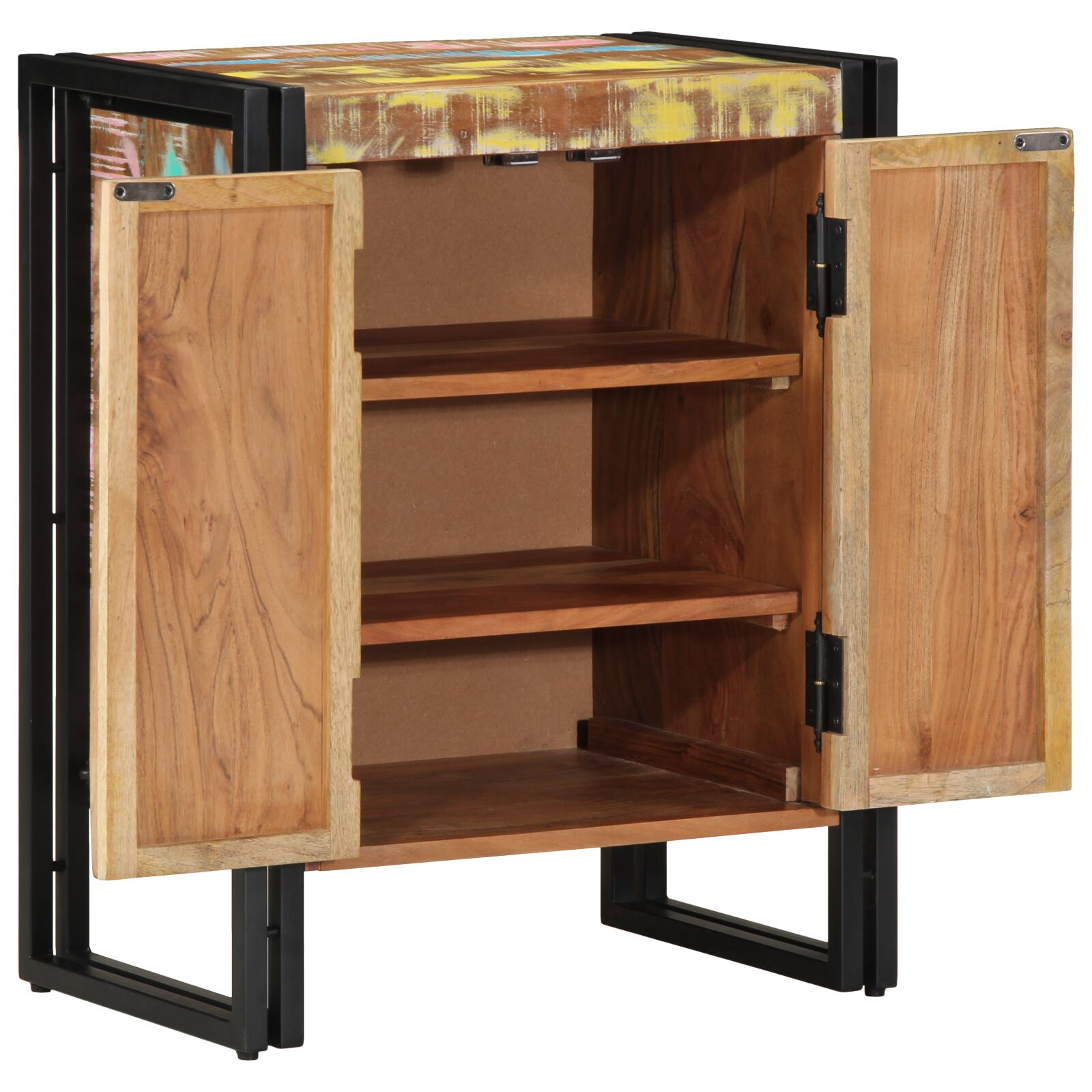 Zapatero vidaXL Negro 30x30x40 cm de Madera Maciza Recuperada y Acero