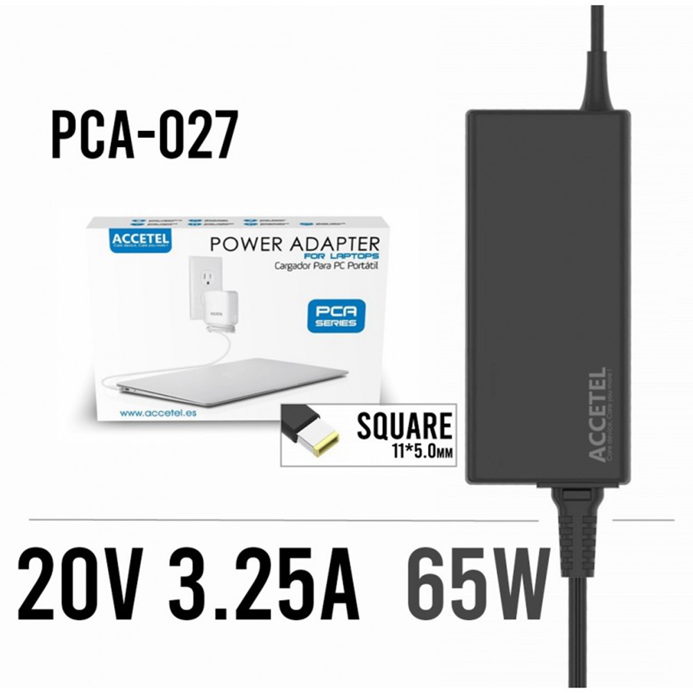 Accetel PCA-027 Cargador Levono 20V 3.25A SQUARE (USB) 65W