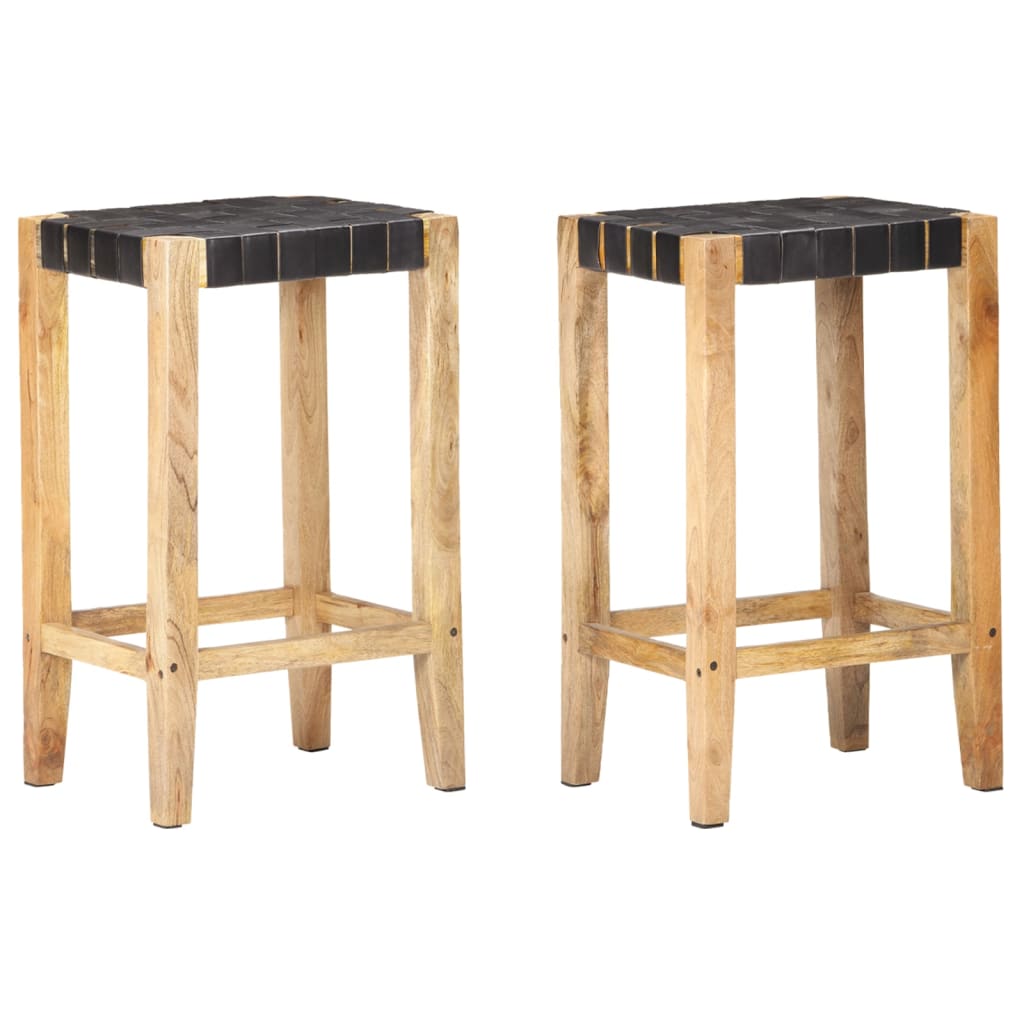 vidaXL Taburetes de cocina 2 unidades cuero auténtico 75 cm en color Negro/Marrón | cómodas modernas ergonómicas para comedor cocina salón hogar