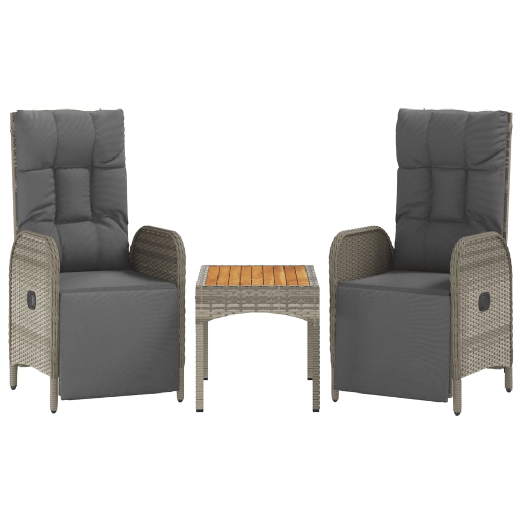 vidaXL Sillas reclinables jardín 2 uds con mesa ratán sintético gris