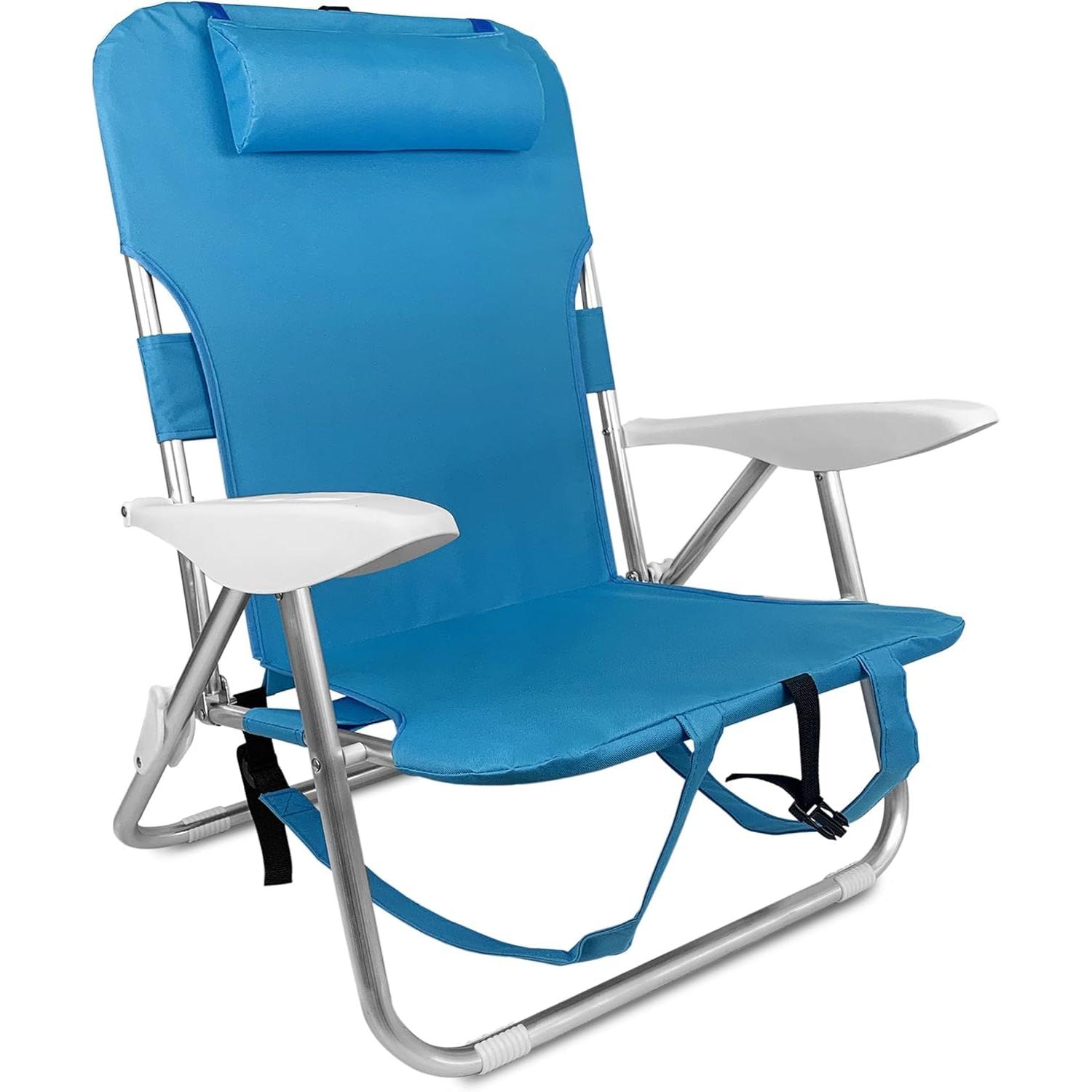 TIENDA EURASIA - Silla de Playa Plegable con Cojín, 4 Posiciones, Estructura de Aluminio Ligera y Resistente, Tela de Textileno, Multiposición, 62 x 48 x 85 cm, Sillas de Playa Plegables