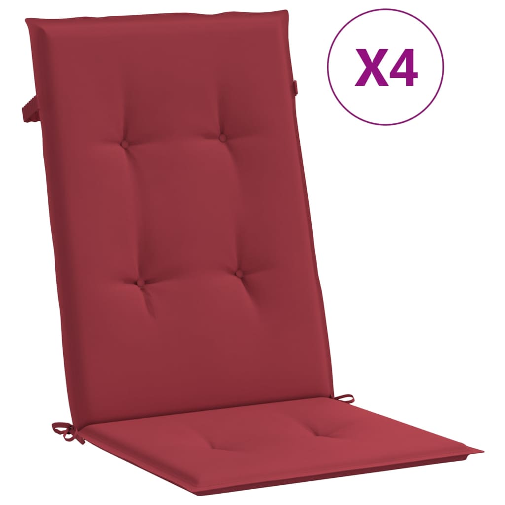 Vidaxl Cojines para Sillas con Respaldo Alto 4 Uds Tela 120 X 50 X 3 Cm - Color Rojo Vino Tinto - Estampado de Hojas - Azul y Blanco - Cojín Decorativo de Asiento - Cojines de Muebles de Salon