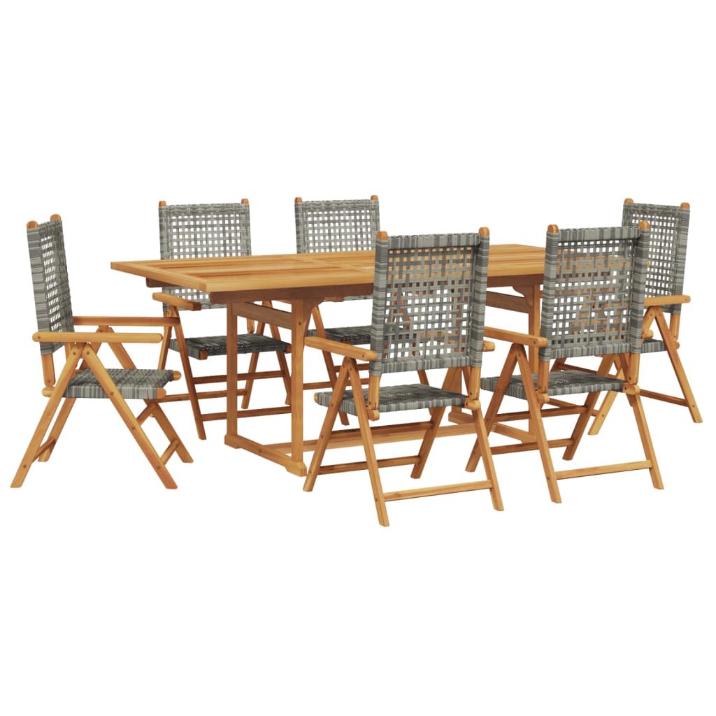 vidaXL Set de comedor de jardín 7 pzas ratán PE madera acacia gris