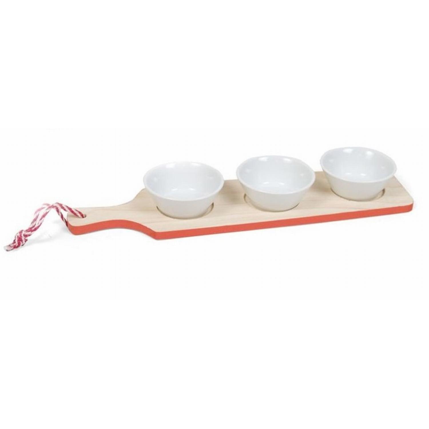 Tabla de Madera Gerimport con 3 Compartimentos para Salsas 38 X 9 Cm