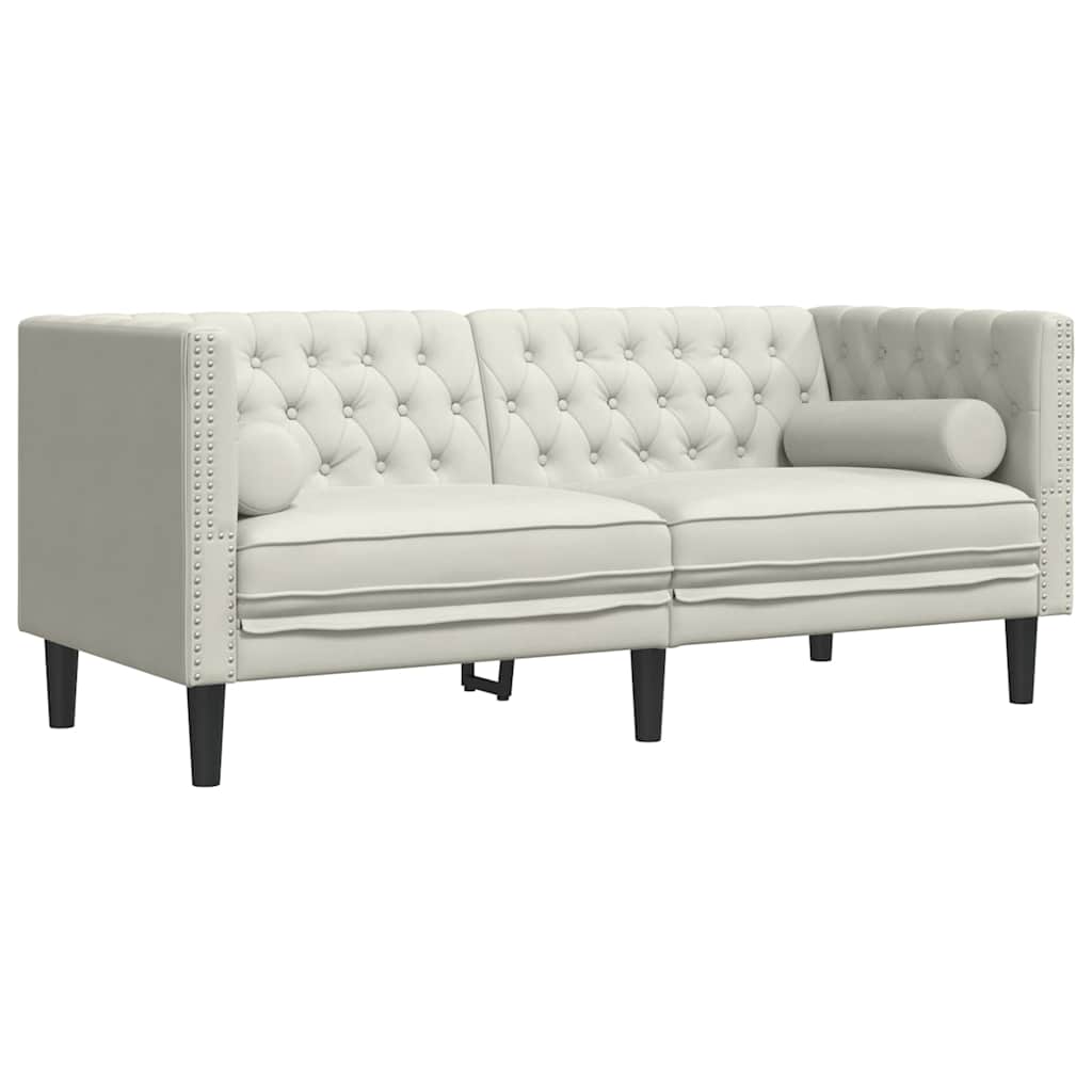 vidaXL Sofá Chesterfield 2 plazas con cojines terciopelo blanco crema