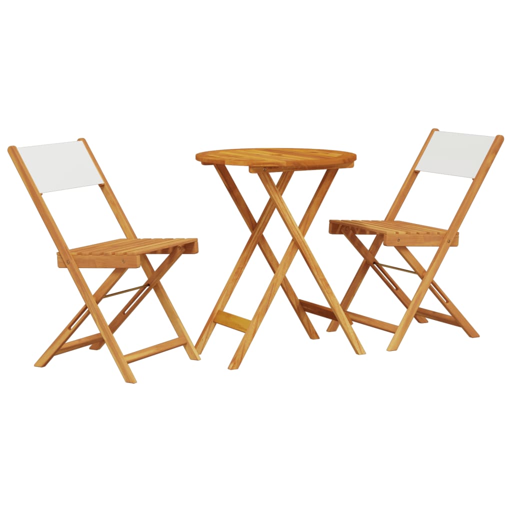 vidaXL Juego de bistro de 3 piezas tela y madera maciza blanco crema