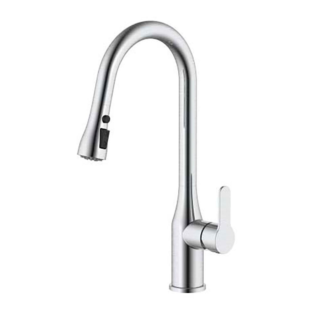 Grifo monomando de cocina caño alto plateado cepillado serie trazo