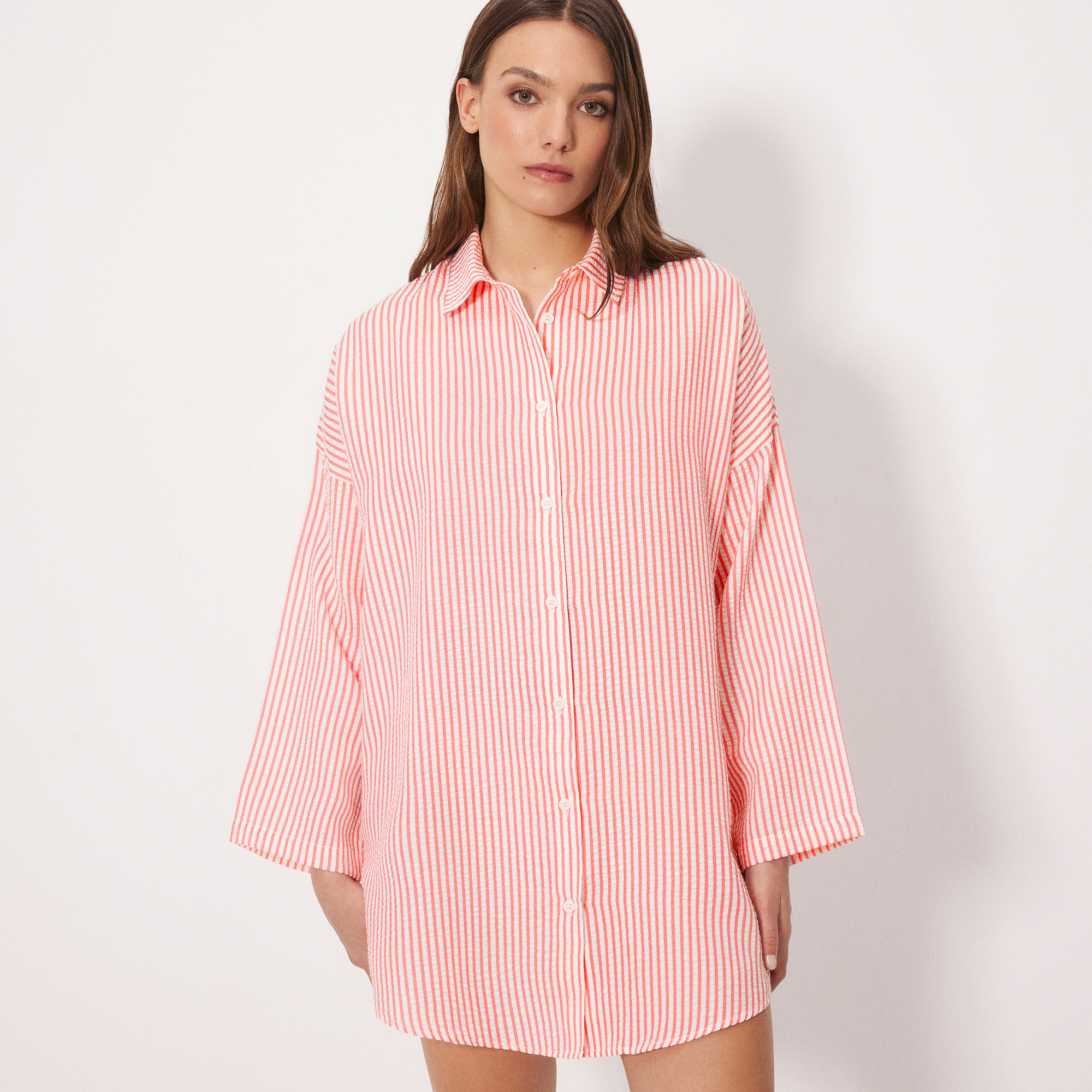 Ysabel Mora - Camisa larga bambula rayas rosa