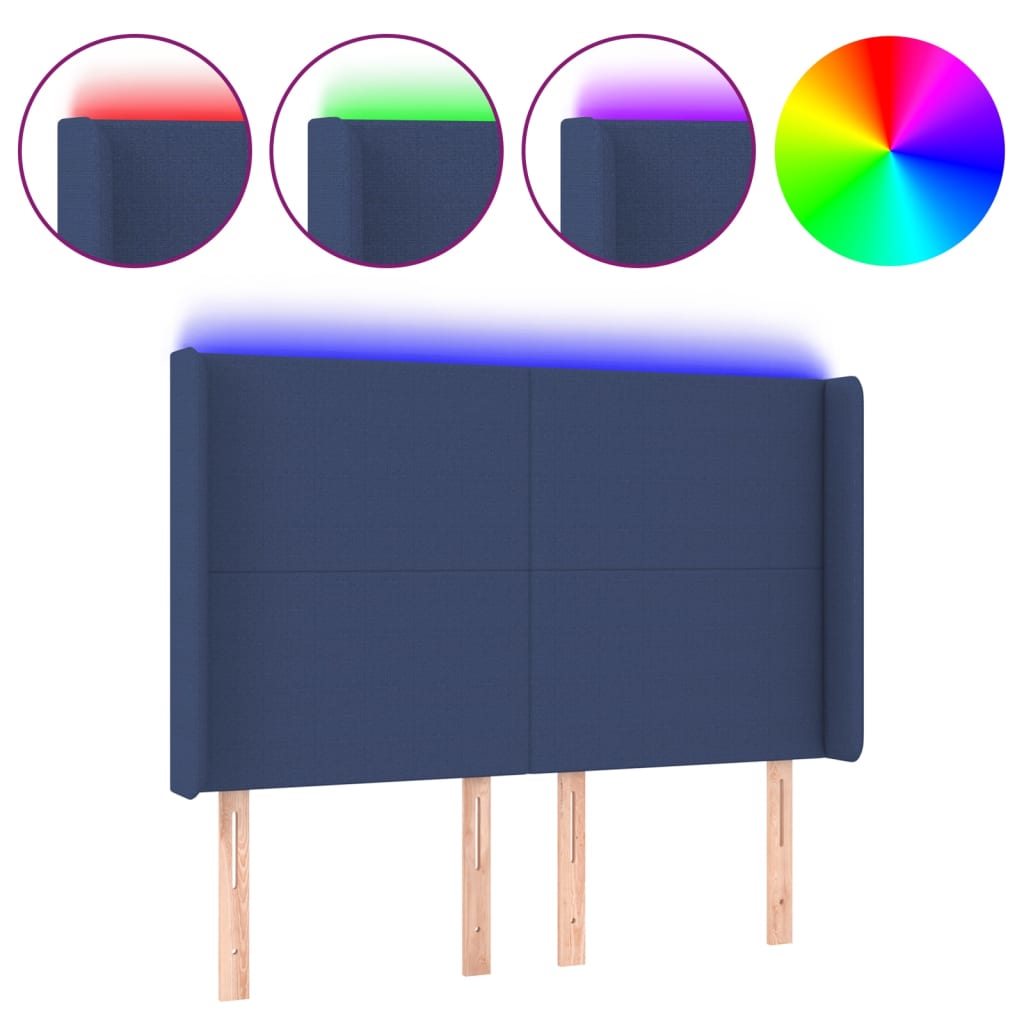 vidaXL Cabecero con LED de tela azul 147x16x118/128 cm