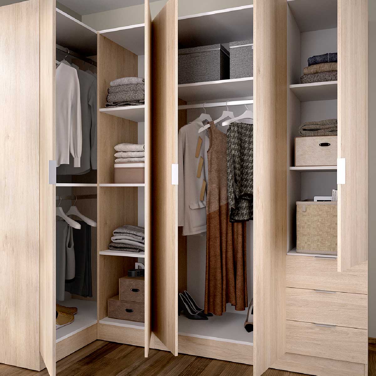 Armario esquinero Essen 2 módulos 4 puertas natural 184x214x91 cm