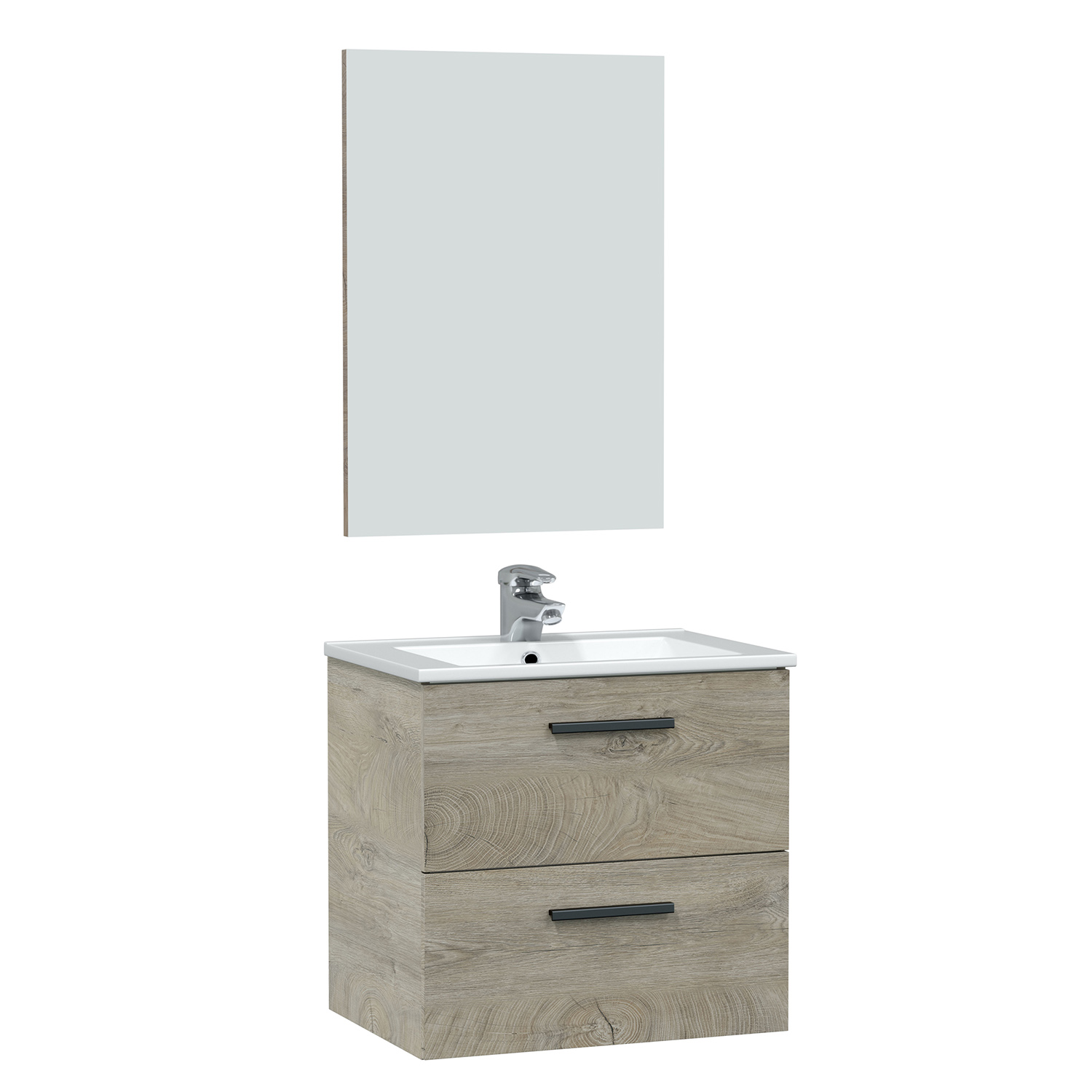 VS Venta-Stock - Mueble de baño modelo Alan 2 cajones, 60cm color alaska con espejo, sin lavabo