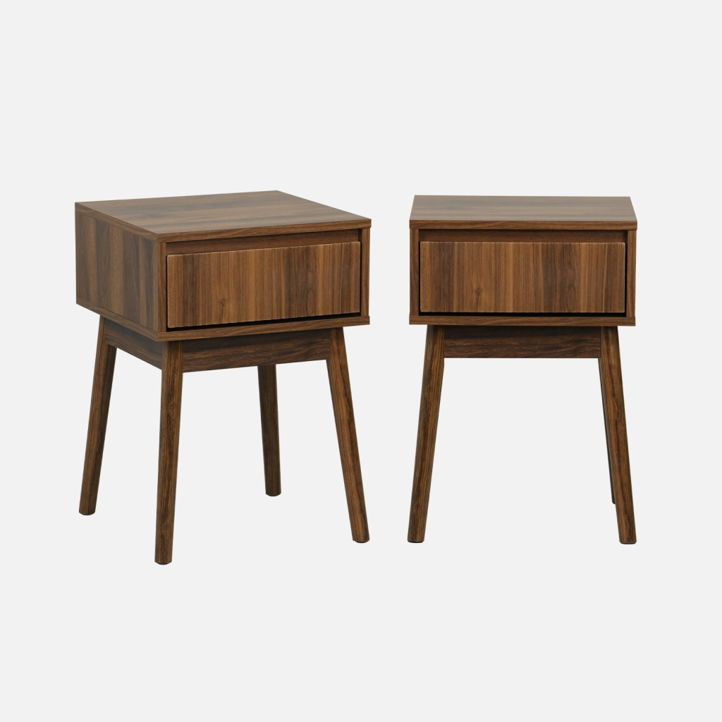 sweeek - Mesita de noche de 1 cajón con efecto madera, set de 2 , Linear , 39x39x55