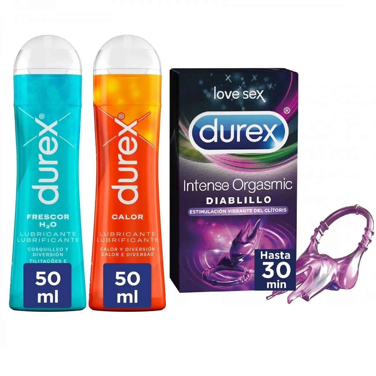 Durex - Pack Lubricante Efecto Calor + Efecto Frescor + Anillo Vibrador  Intense Orgasmic Diablillo | Miravia