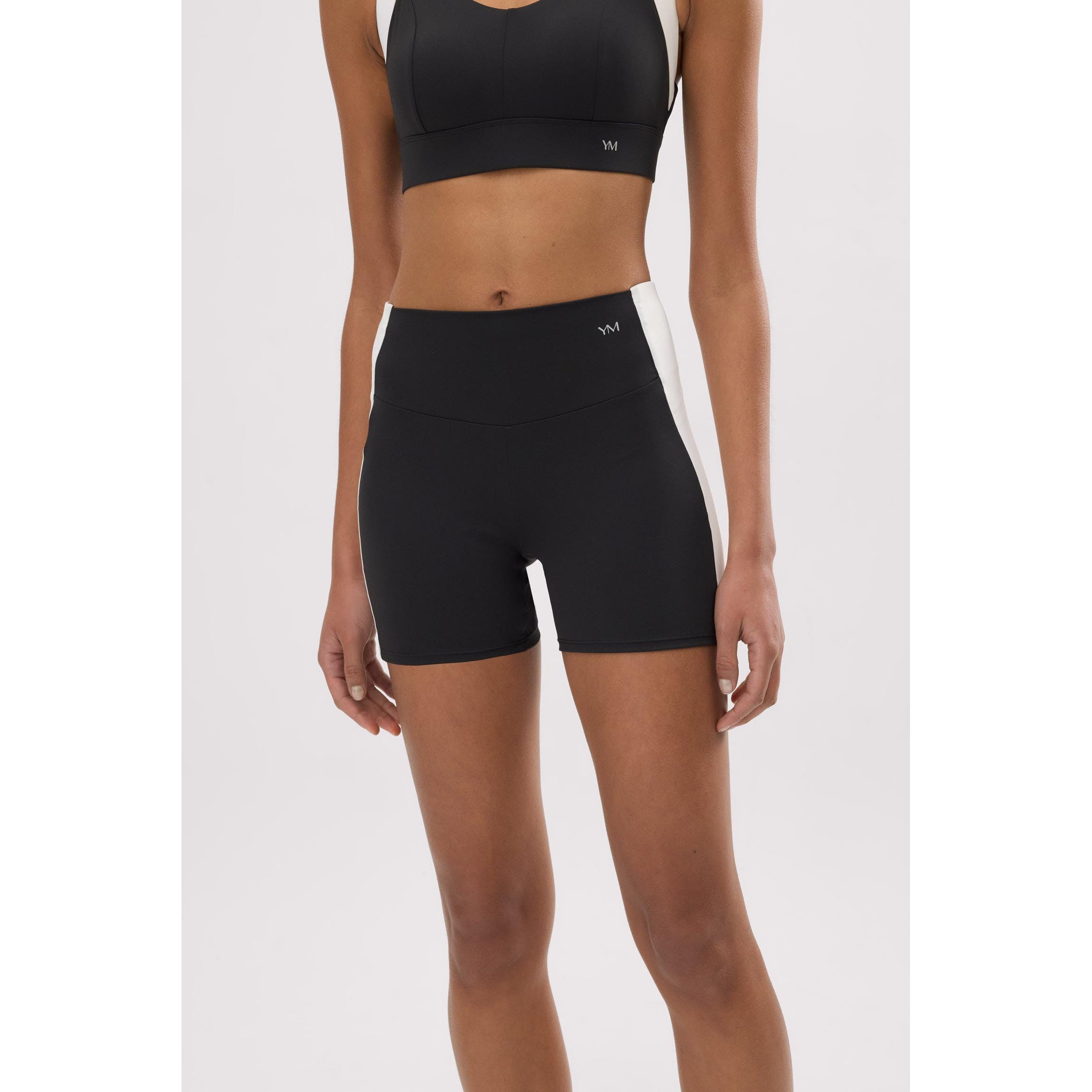 Ysabel Mora - Leggings deportivos cortos efecto push-up negros con franja en contraste