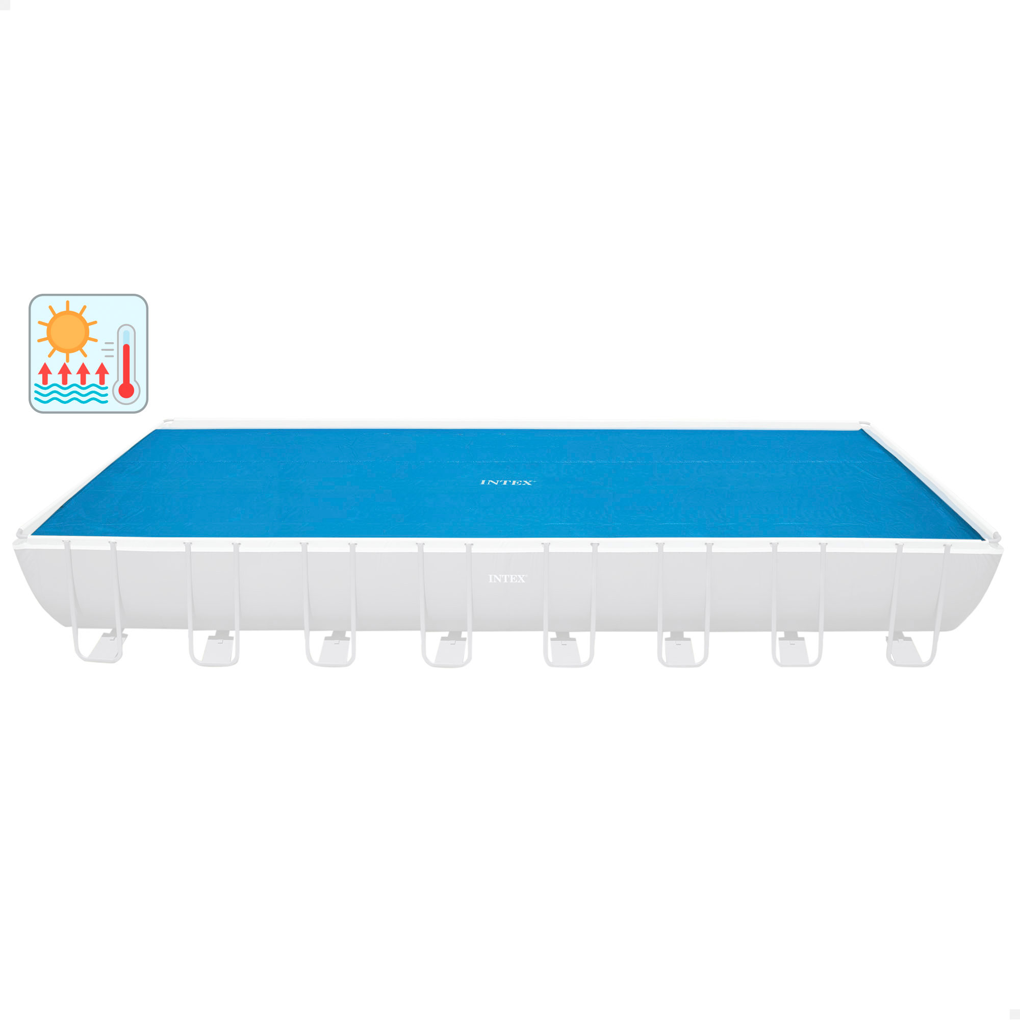 INTEX - Cobertor solar piscina 975x488 cm, con orificios de drenaje, conserva la temperatura del agua, reduce la evaporación, para piscinas rectangulares