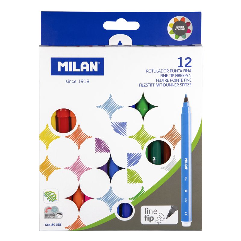 MILAN Caja 12 Rotuladores Punta fina (longitud 165 mm)