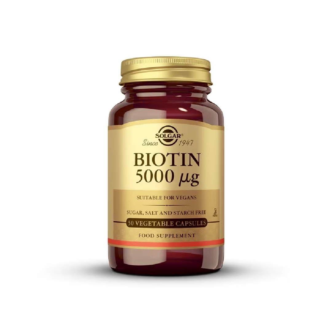 Solgar Biotina 5000 µg 100 Cápsulas Vegetales - Crecimiento del Cabello, Piel Radiante y Uñas Fuertes - Con Vitamina B7