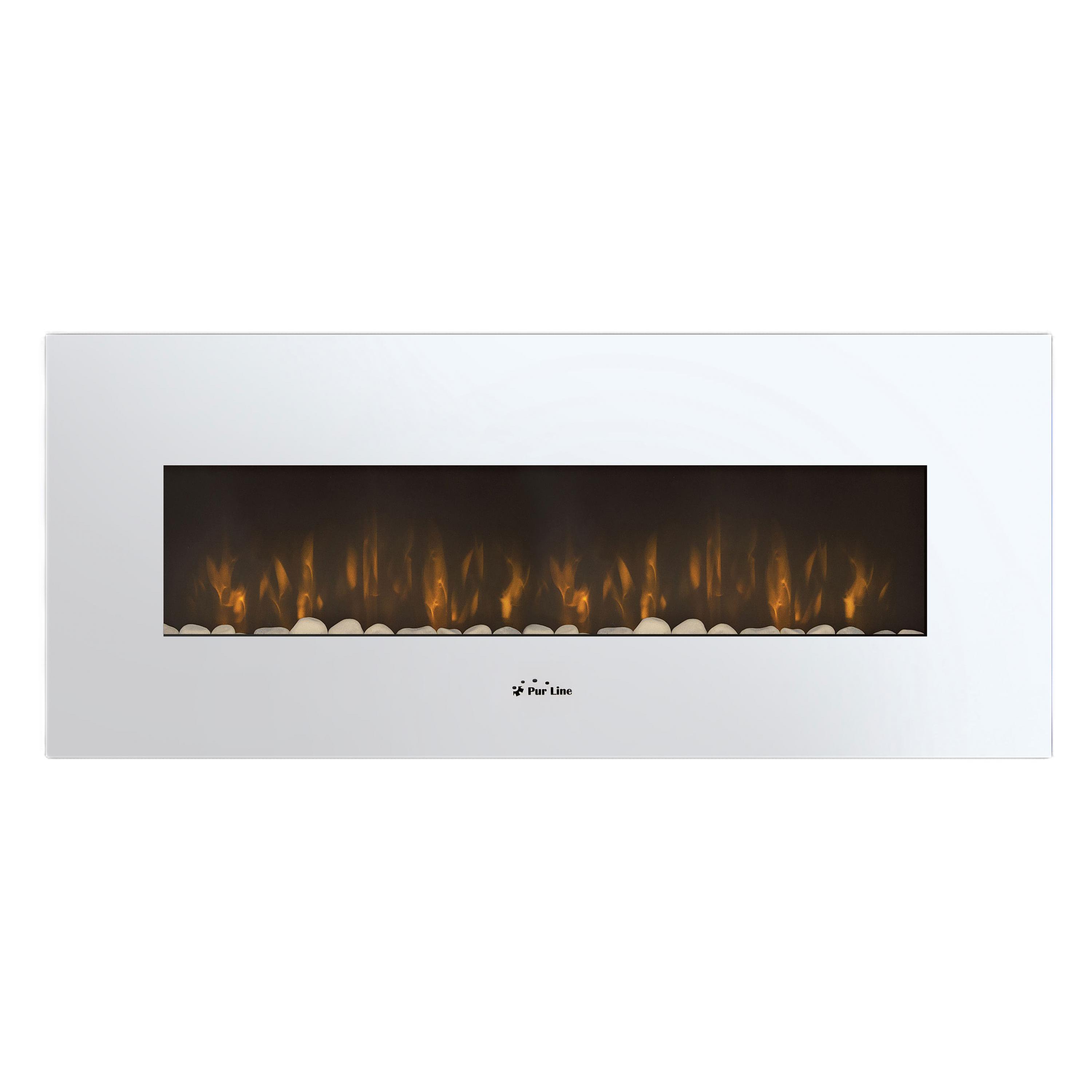 Chimenea Eléctrica Panorámica con luz LED ambiental y panel frontal blanco Purline CHE-505